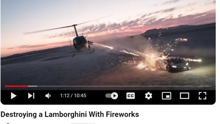 Helicopter shooting fireworks at car