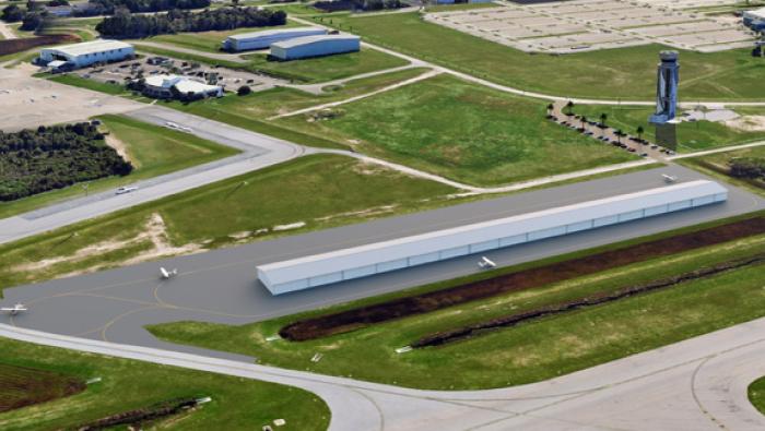 Artist rendering of planned T-hangar facility at Sheltair's KMLB FBO