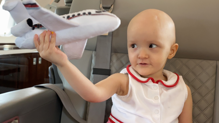A little girl with cancer is transported aboard a business jet via the Corporate Angel Network (Photo: Corporate Angel Network)