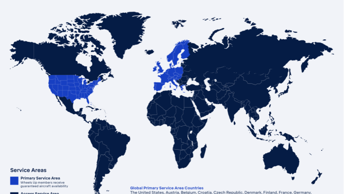 Wheels Up service area map