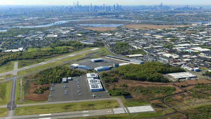 Signature Aviation's FBOs at Teterboro Airport utilize solar panels on the hangar roofs.