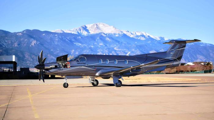 Pilatus PC-12 with  seven-blade propeller.