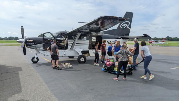 Hurricane Helene relief supplies being offloaded