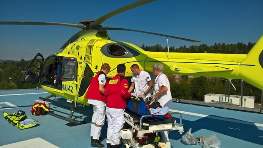 Airbus H135 helicopter in medical evacuation service.