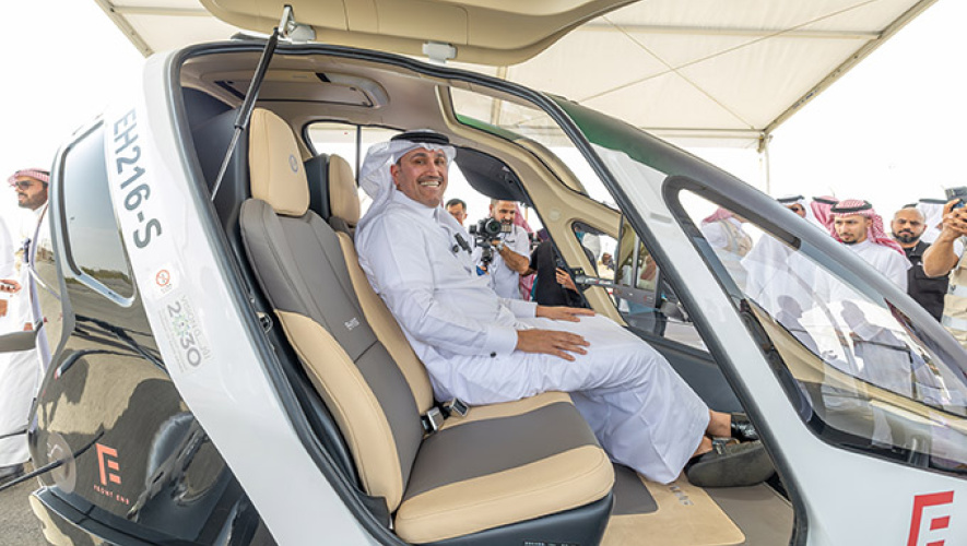 Saleh Al-Jasser, Saudi Arabia's Minister of Transport and Logistics Services and chairman of the General Authority of Civil Aviation, inspected EHang's EH216-S eVTOL aircraft