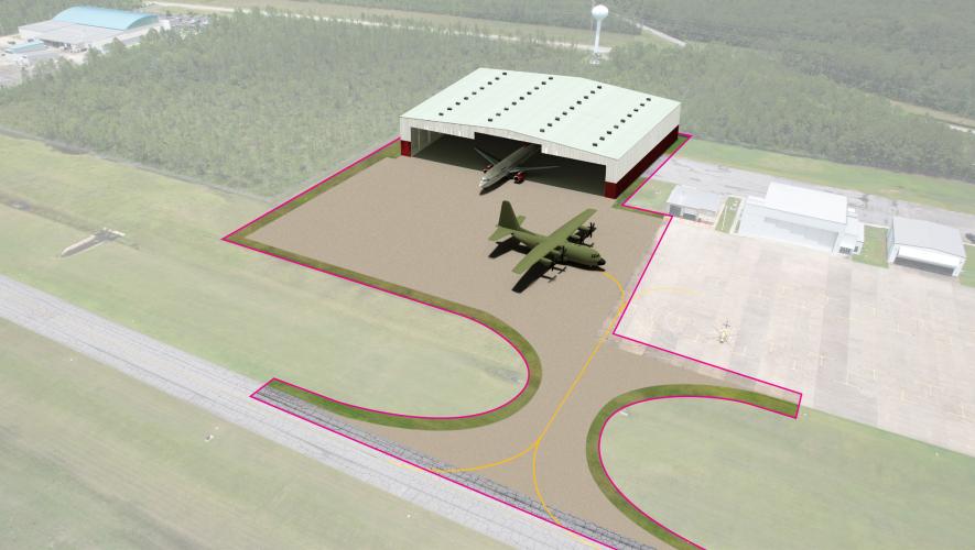 Artist rendering of planned ramp expansion at Trent Lott International Airport