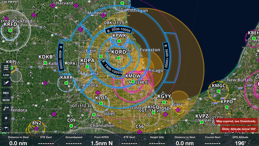 ForeFlight digital map showing Chicago TFR for the 2024 DNC