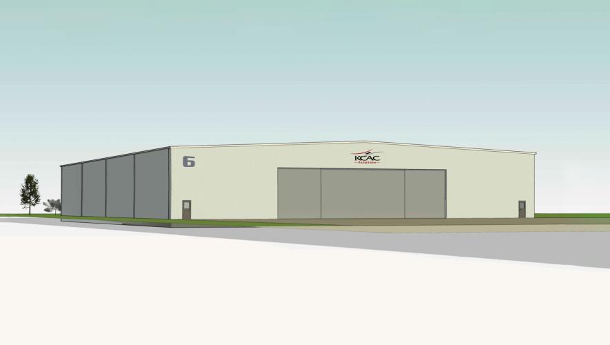 Artist rendering of KCAC Aviation's new maintenance hangar at KOJC in Kansas