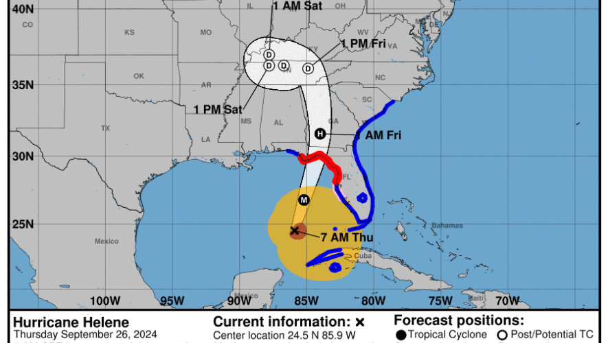 NOAA map showing predicted path of Hurricane Helene