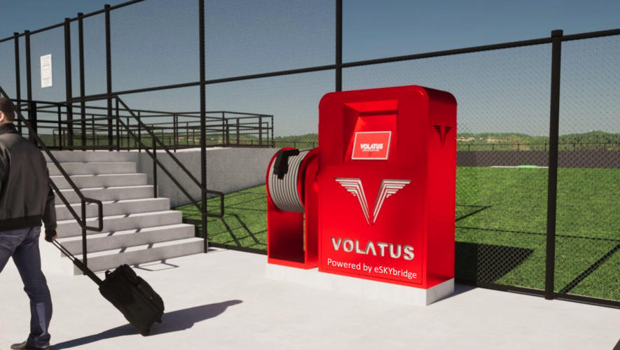 A digital rendering of a Volatus charger at a vertiport