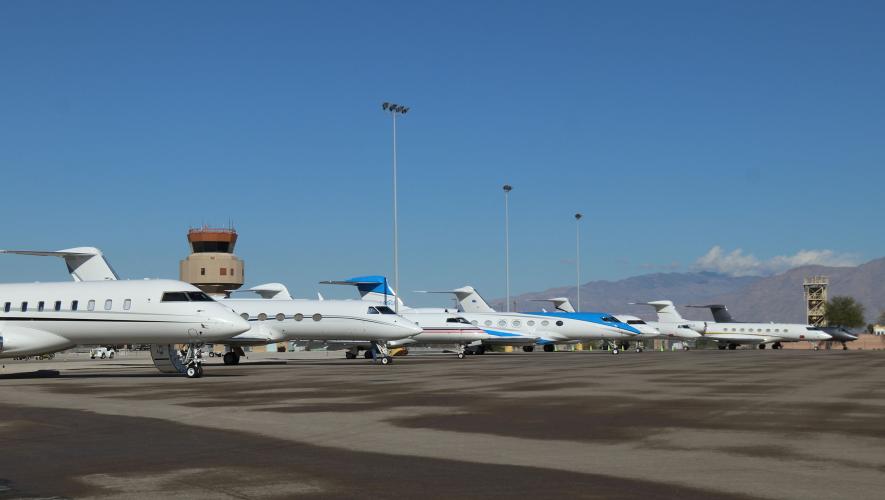 Aircraft parked at North Las Vegas Airport during 2023 Vegas Grand Prix