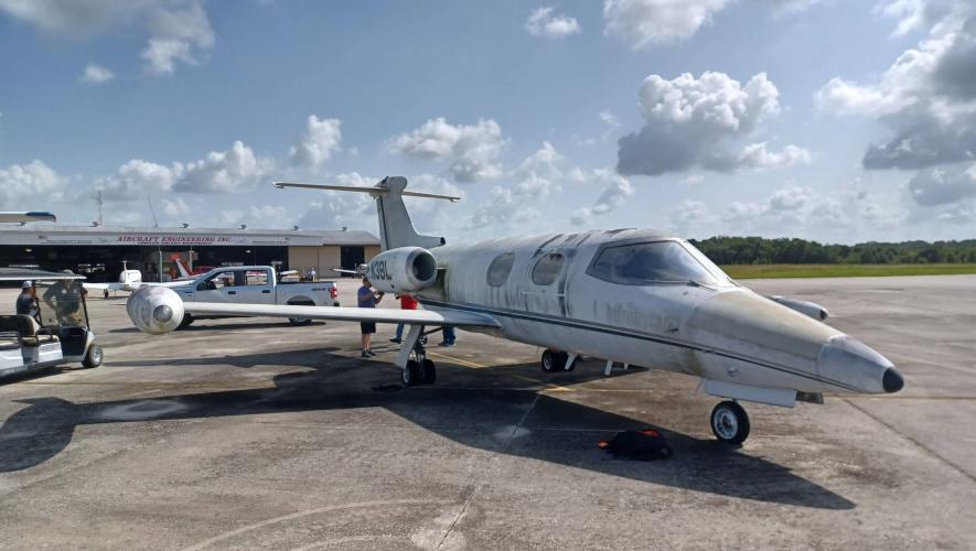 Lear serial number 23-003, the first Learjet ever delivered parked on ramp at Bartow Executive Airport in Florida