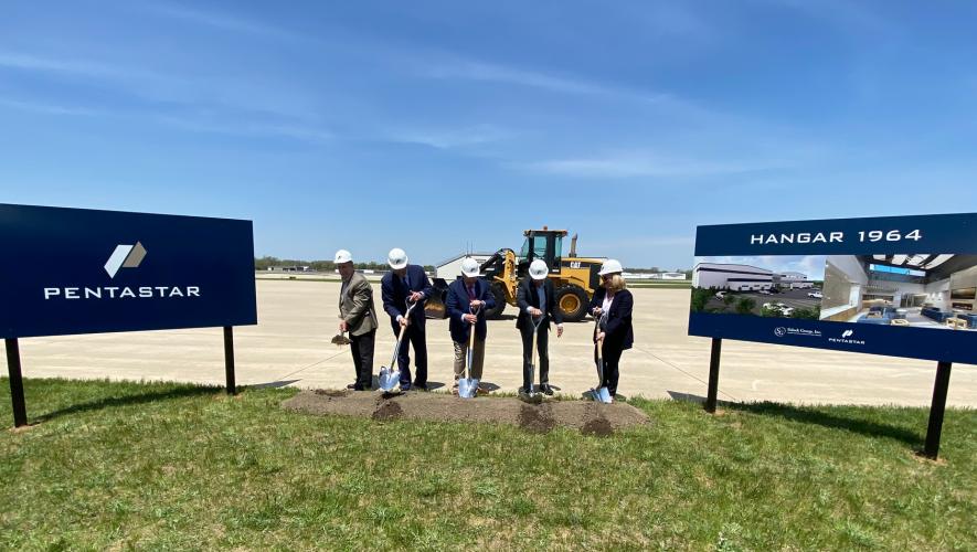 Ground breaking ceremony of Pentastar Aviation hangar at Oakland County International Airport in Michigan
