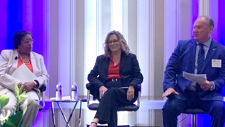 (From left) Shannetta Griffin, FAA associate administrator of airports; Jodi Baker, FAA deputy associate administrator for aviation safety; and Keith DeBerry, COO of NATA on stage during Air Charter Summit