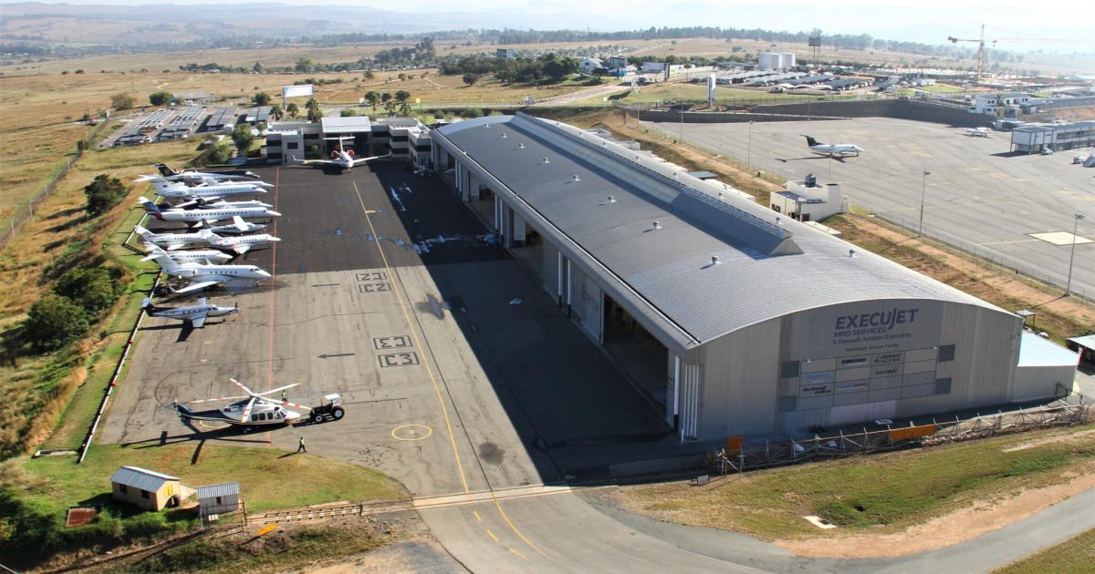 Aerial view of ExecuJet MRO Services Africa facility in Johannesburg, South Africa.