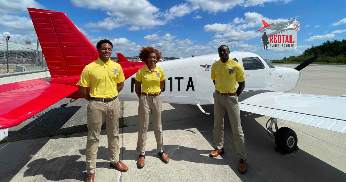 RedTail Flight Academy students with aircraft