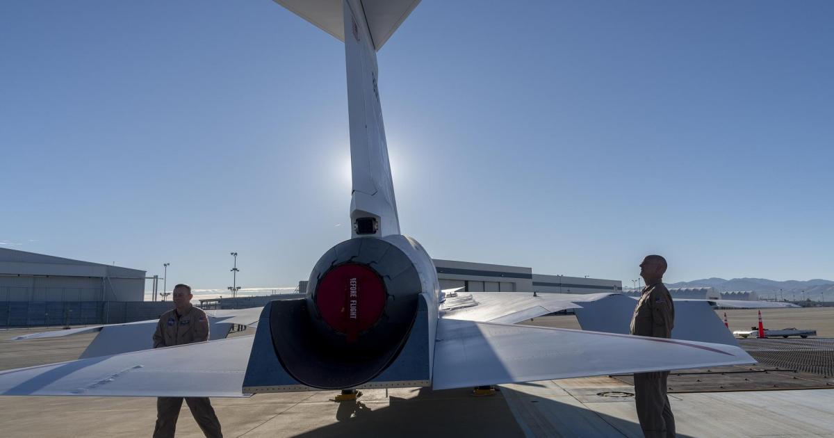 NASA X-59 supersonic demonstrator on ramp at Lockheed Martin Skunk Works