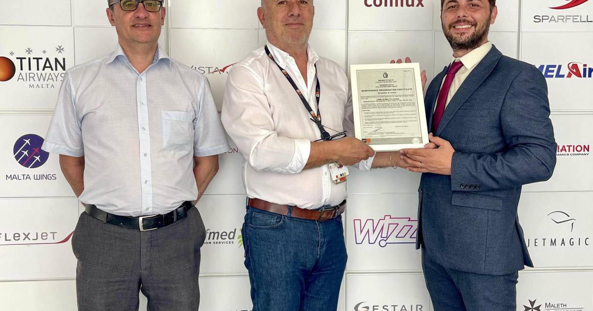 Comlux Malta vp accepts EASA Part 145 certificate 