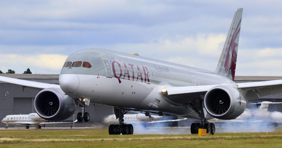 Qatar Airways Dreamliner at Farnborough Airshow 2024