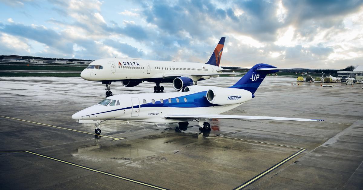 Delta Air Lines aircraft with a Wheels Up Citation business jet