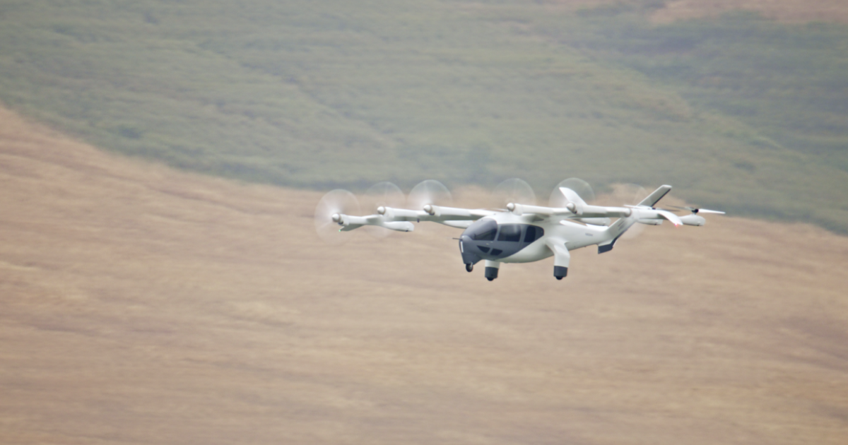 Archer's full-scale Midnight prototype is pictured during its first transition flight