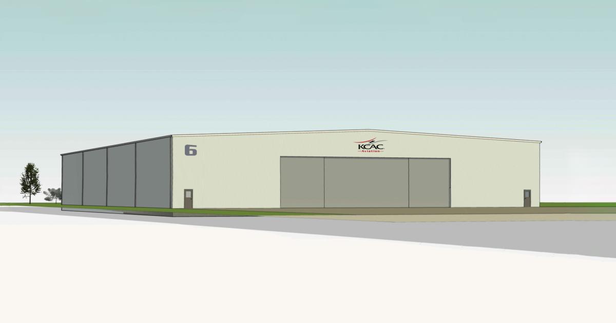 Artist rendering of KCAC Aviation's new maintenance hangar at KOJC in Kansas