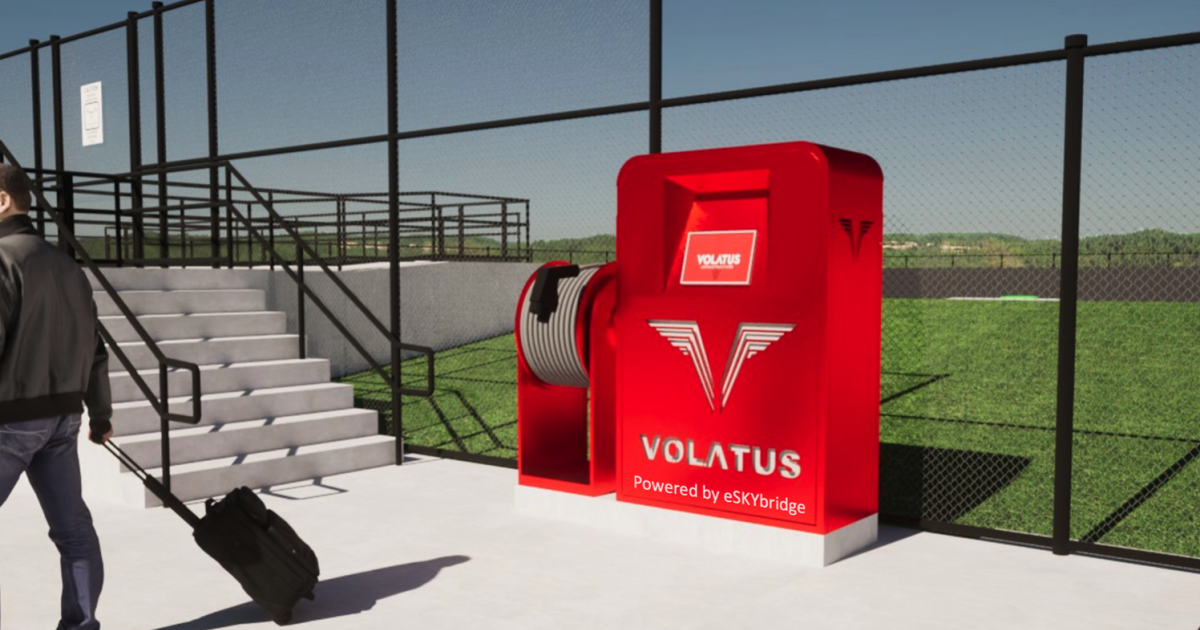 A digital rendering of a Volatus charger at a vertiport