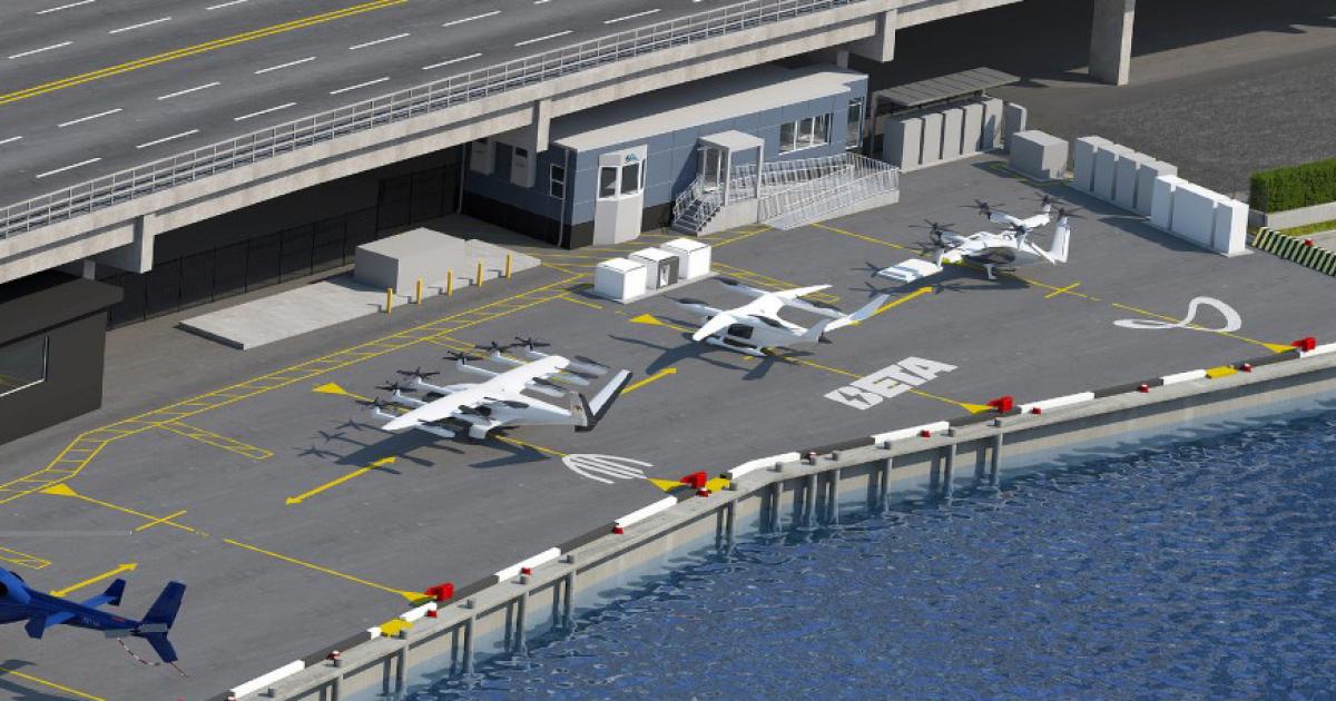 artist rendering of 34th Street Heliport with eVTOL