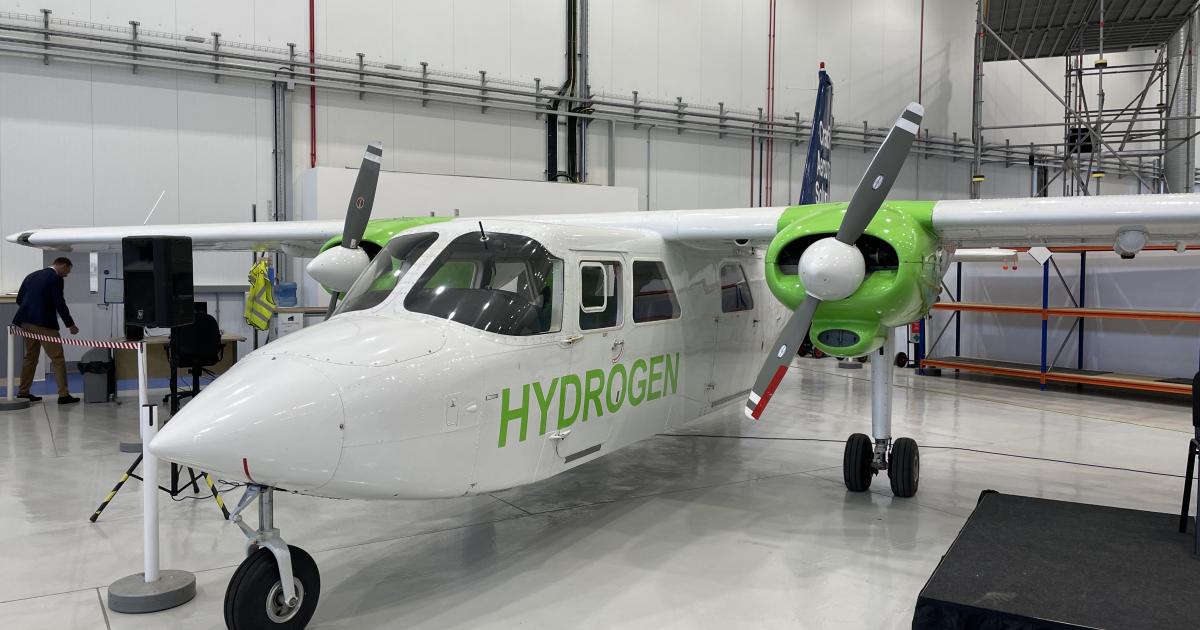 Cranfield Aerospace Systems' hydrogen-powered Islander technology demonstrator aircraft.