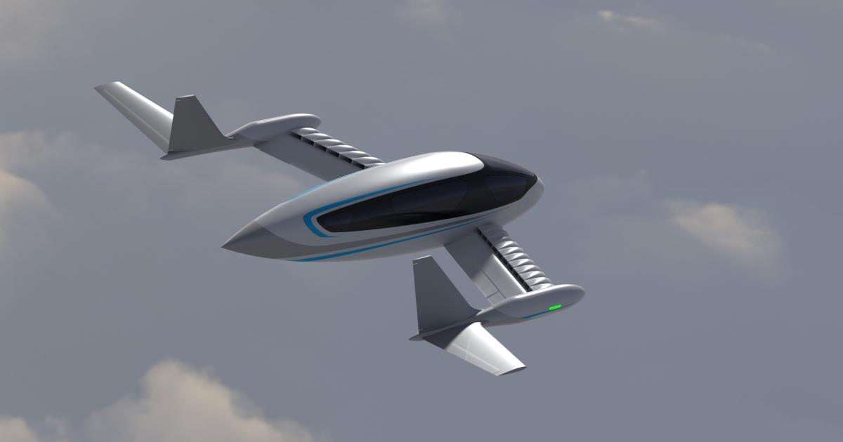 A digital rendering of the Whisper Jet in flight