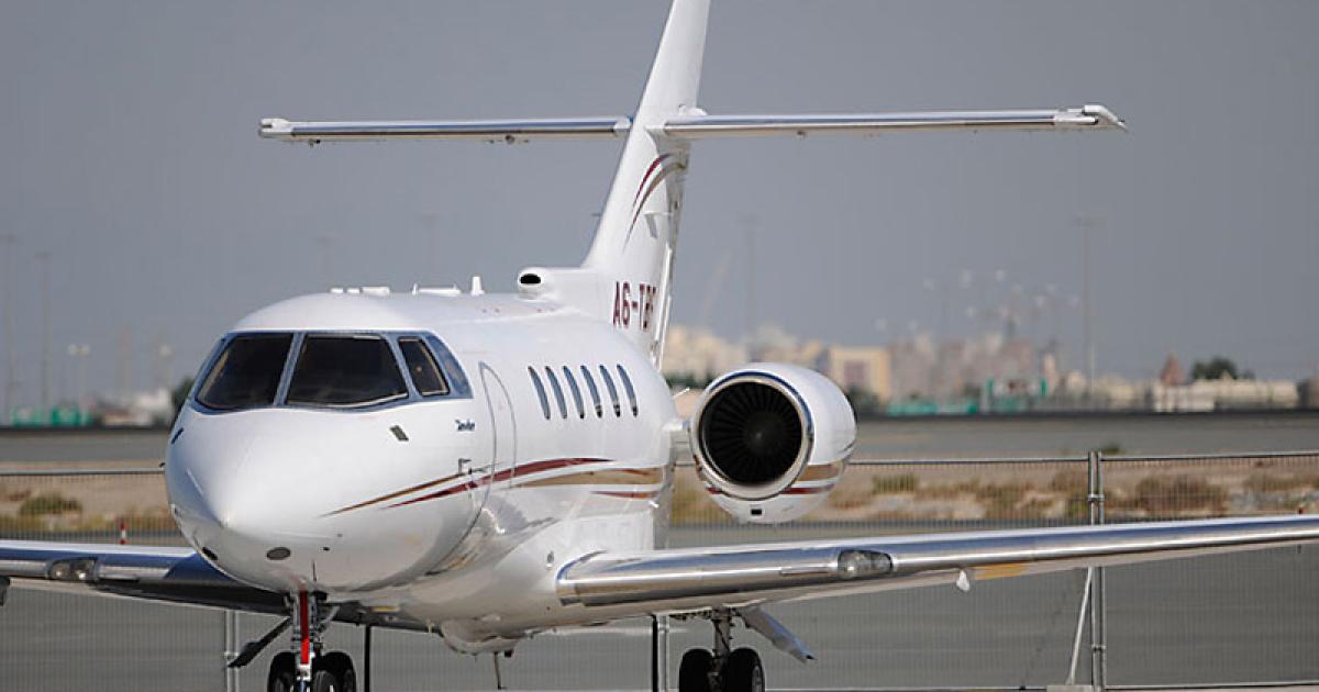 Hawker 850XPs, like this one exhibited at the Dubai Air Show, can qualify for engine upgrade that is part of the XPR package. (Photo: Mark Wagner)