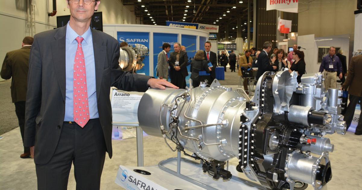 Olivier Andriès, chairman and CEO of Turbomeca Safran, introduced the Arrano turboshaft engine to the Heli-Expo crowd.
