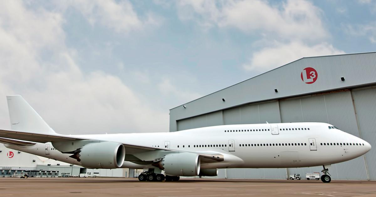 The first of two Boeing 747-8s to be completed at L-3 arrives at the company’s Waco, Texas facilities.