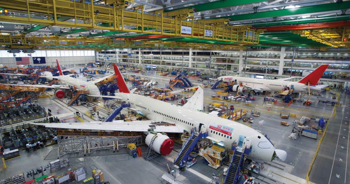 Plans call for Boeing’s new 787 factory in Charleston, South Carolina, to produce three airplanes a month by the end of the year.  