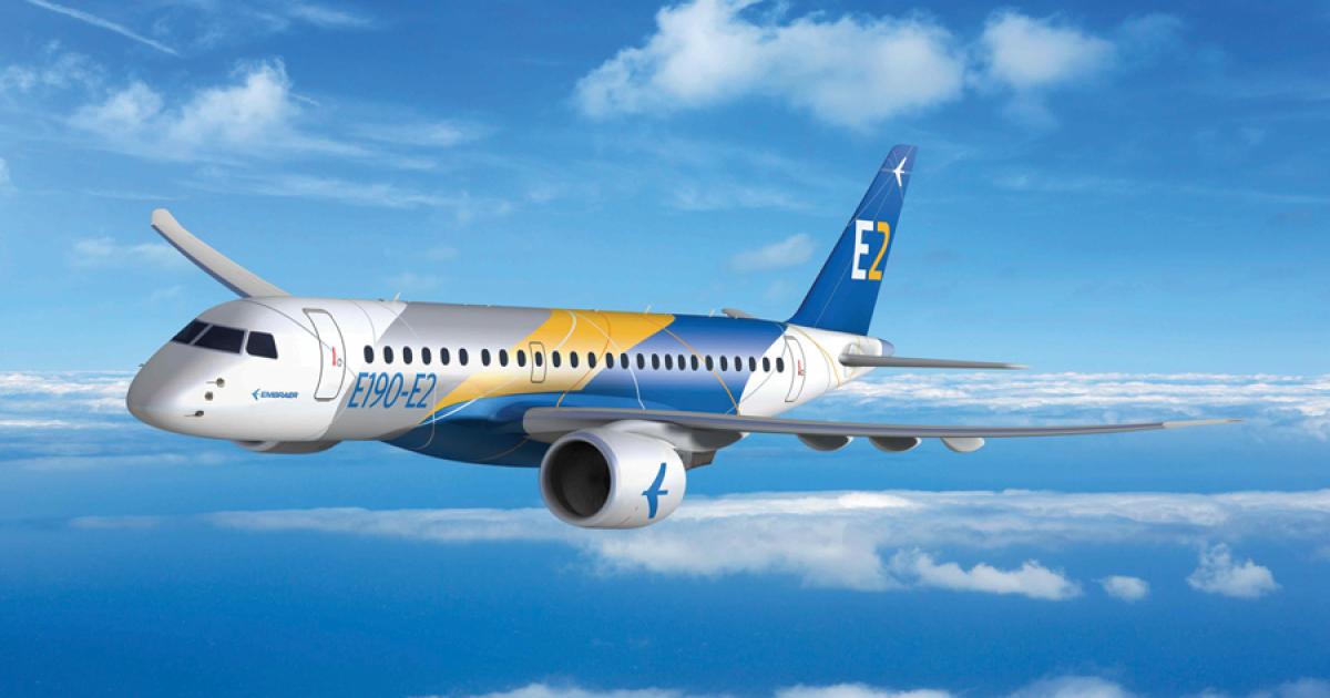 Embraer expects the E190-E2 to serve as the baseline model for its second-generation family of E-Jets and enter service in the first half of 2018.
