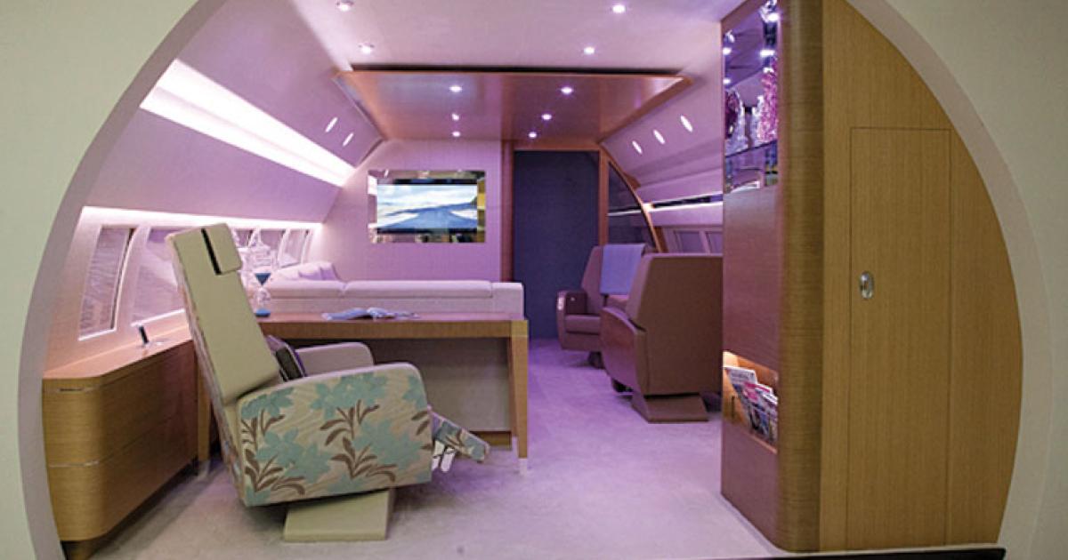 Associated Air Center’s new interior design center includes a full-scale BBJ mockup that “virtually eliminates the need to fit and trim components during the installation in the actual airplane,” according to the company.