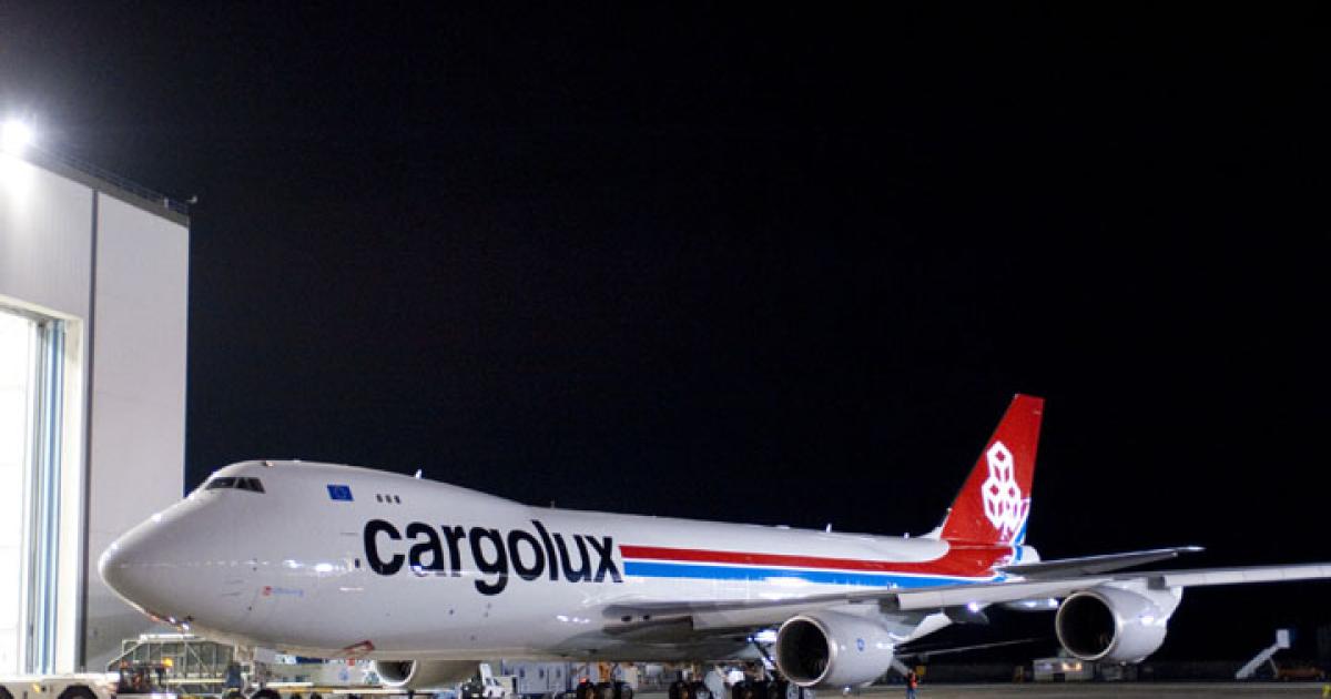 The risk that first delivery of the first 747-8 to Cargolux will slip into next year appears to have increased due to what Boeing CEO Jim McNerney called workmanship and design issues. (Copyright Boeing)