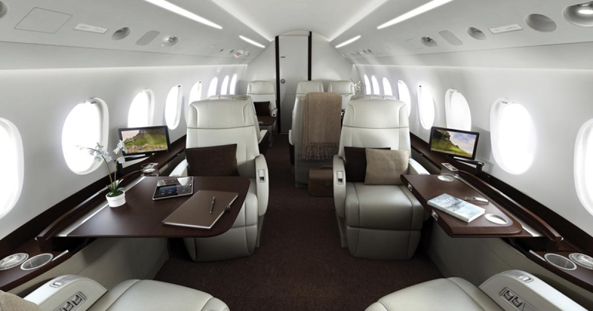 Dassault’s Falcon 2000S interior features three color and design variants, including this Alpine décor.