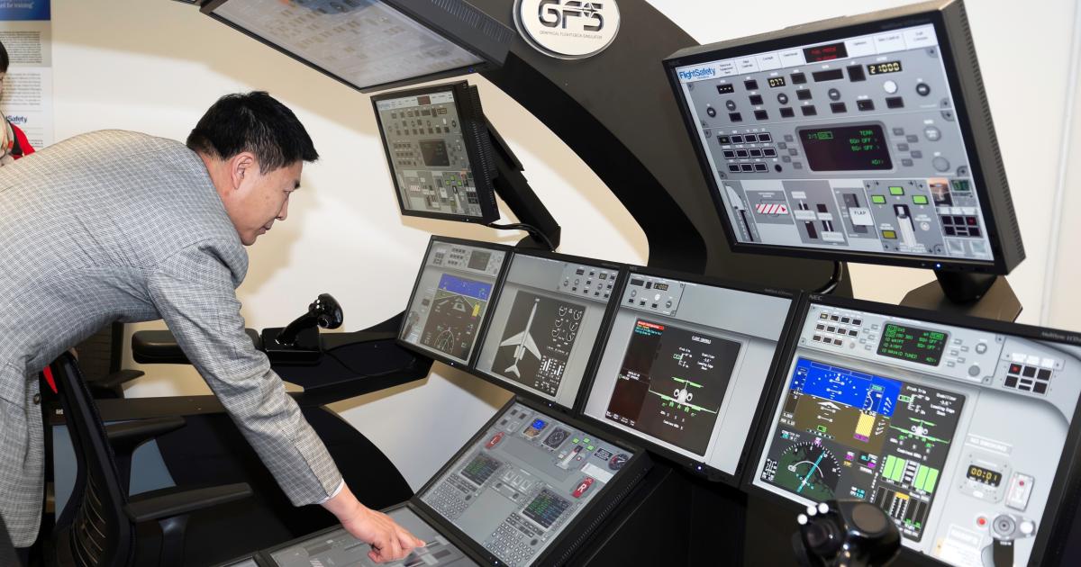 FlightSafety International’s graphical flight deck provides real-time simulation. 