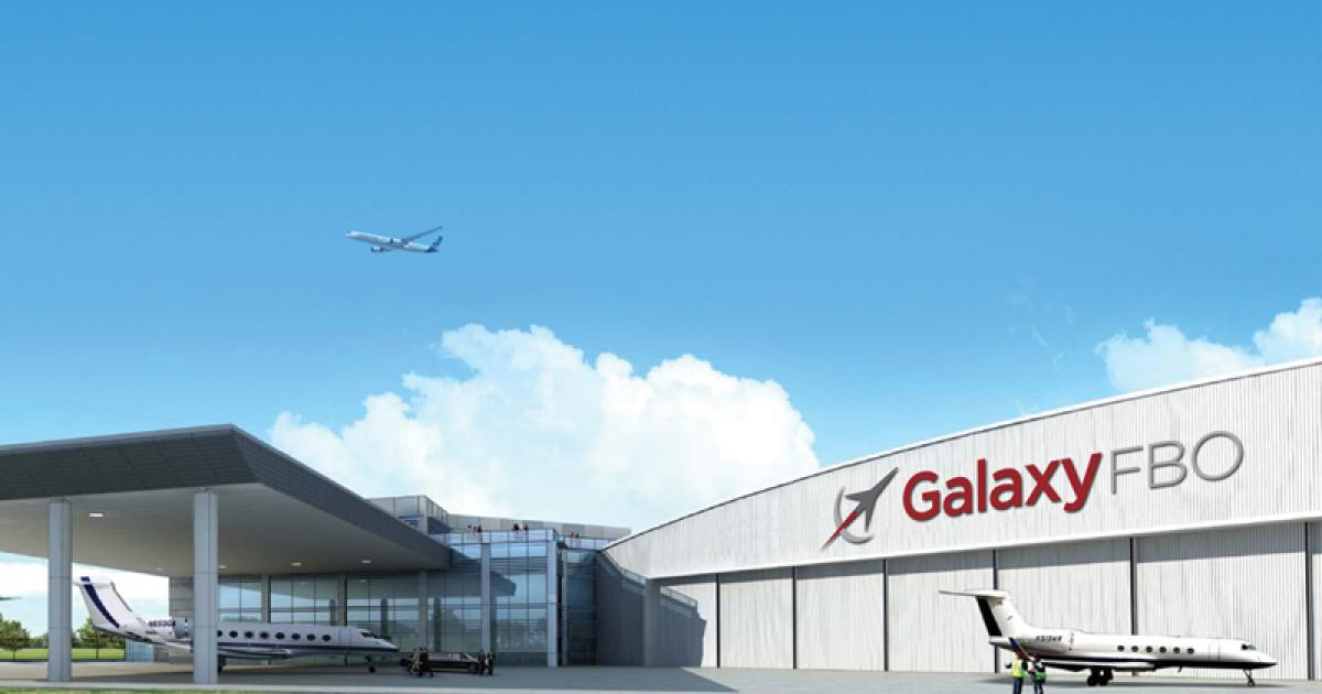 The new owner of Galaxy Air Services  at Lone Star Executive is building a new facility at the airport, shown in this artist’s rendering.