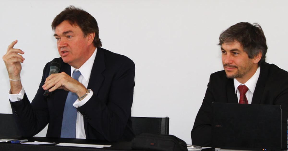 AsBAA board member David Dixon (left) and AsBAA chairman Jean-Noel Robert meet the press. (Photo: David McIntosh)