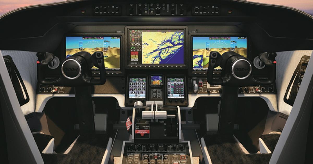 The G5000 Vision system in the Learjet 70/75 replaces the Primus 1000 avionics from the Learjet 40/45.