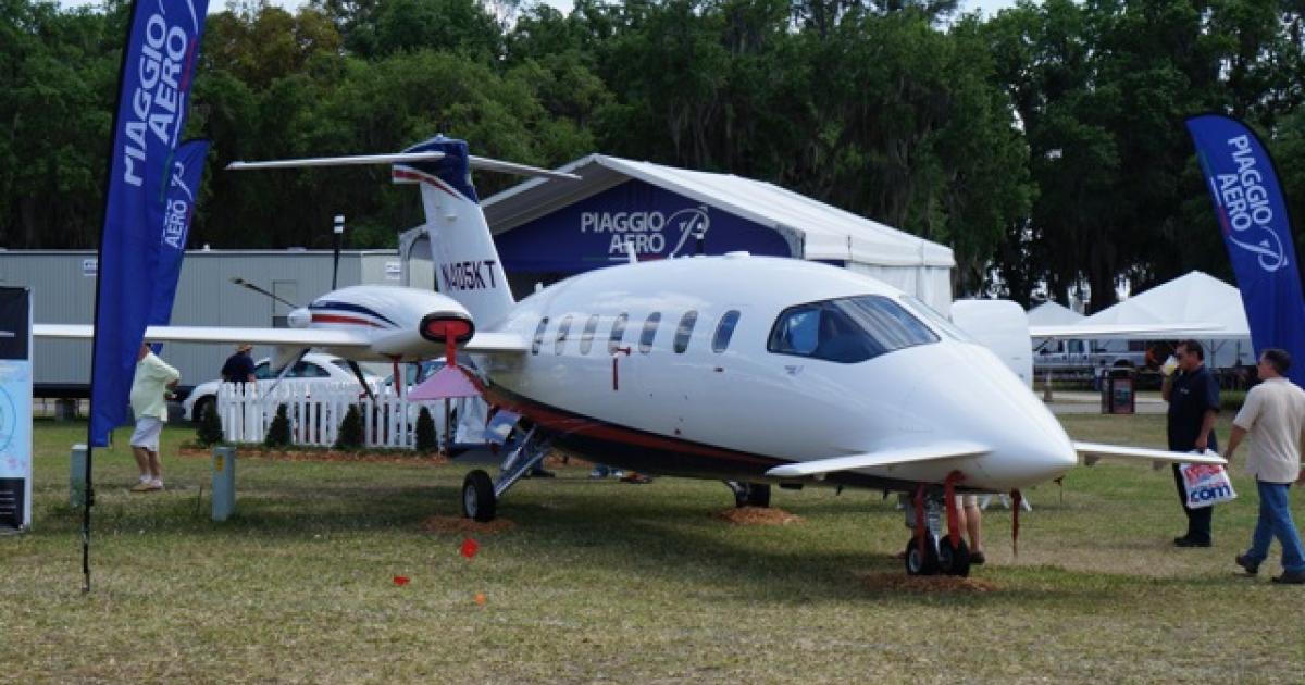 After a 10-year hiatus, Piaggio America is again exhibiting at the Sun ’n Fun Fly-in, which is being held this week in Lakeland, Fla. The company has found that the more casual airshows generate a steady stream of good-qaulity leads for its Avanti II turboprop twin. (Photo: Chad Trautvetter)