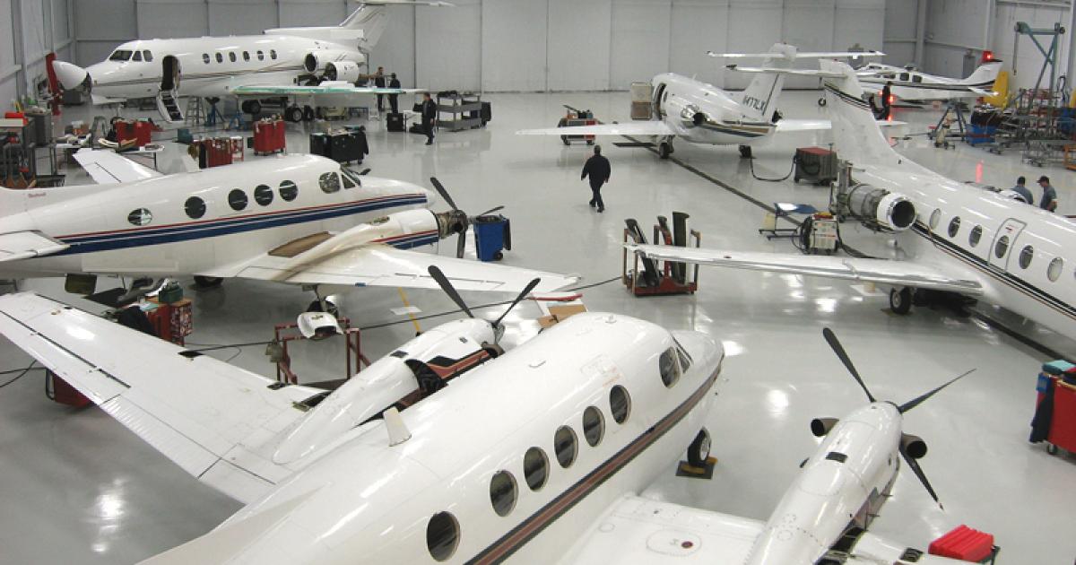 The Stevens Aviation Part 145 maintenance center at Dayton supports both jets and turboprops.