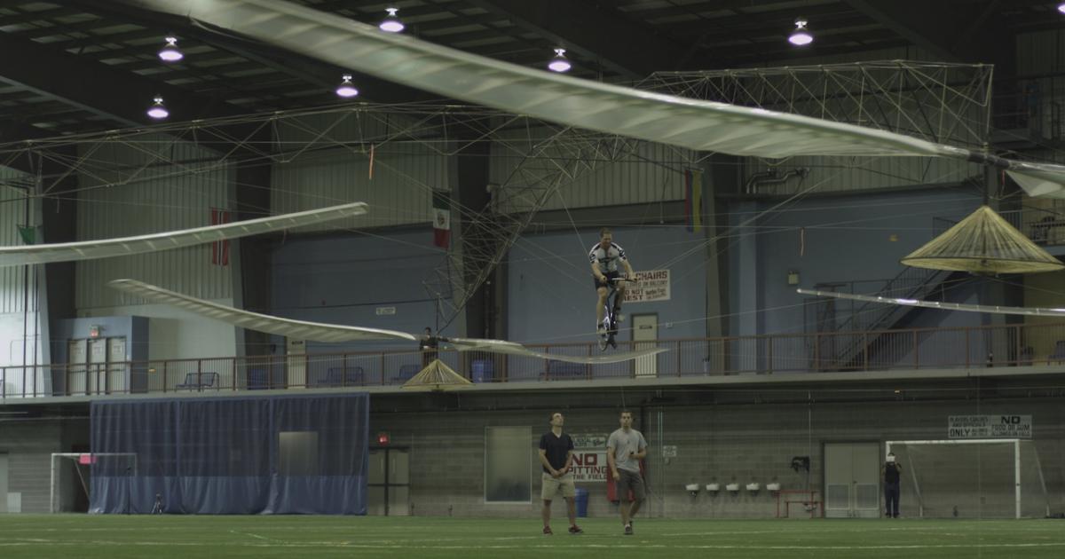 Record-breaking human-powered AeroVelo Atlas helicopter flown by Todd Reichert on June 13, 2013. Photo provided by AeroVelo