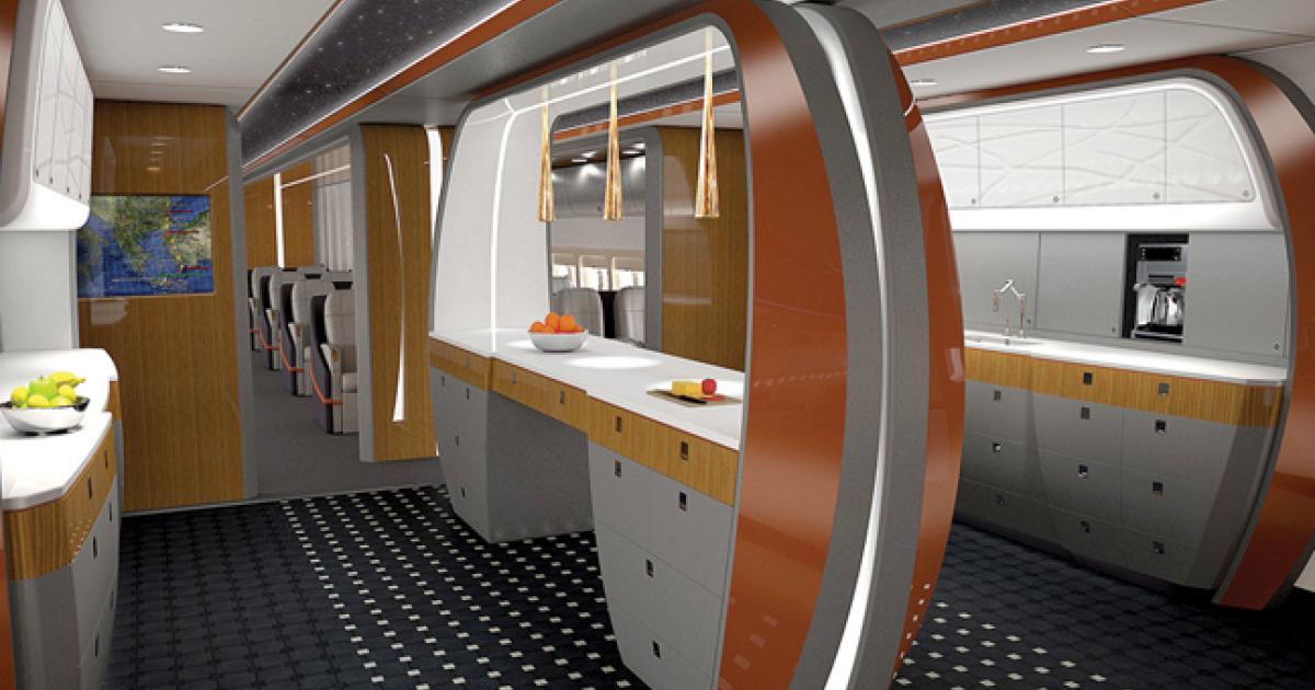 The rendering of a bizliner galley is one example of Yankee Pacific’s design department creativity.
