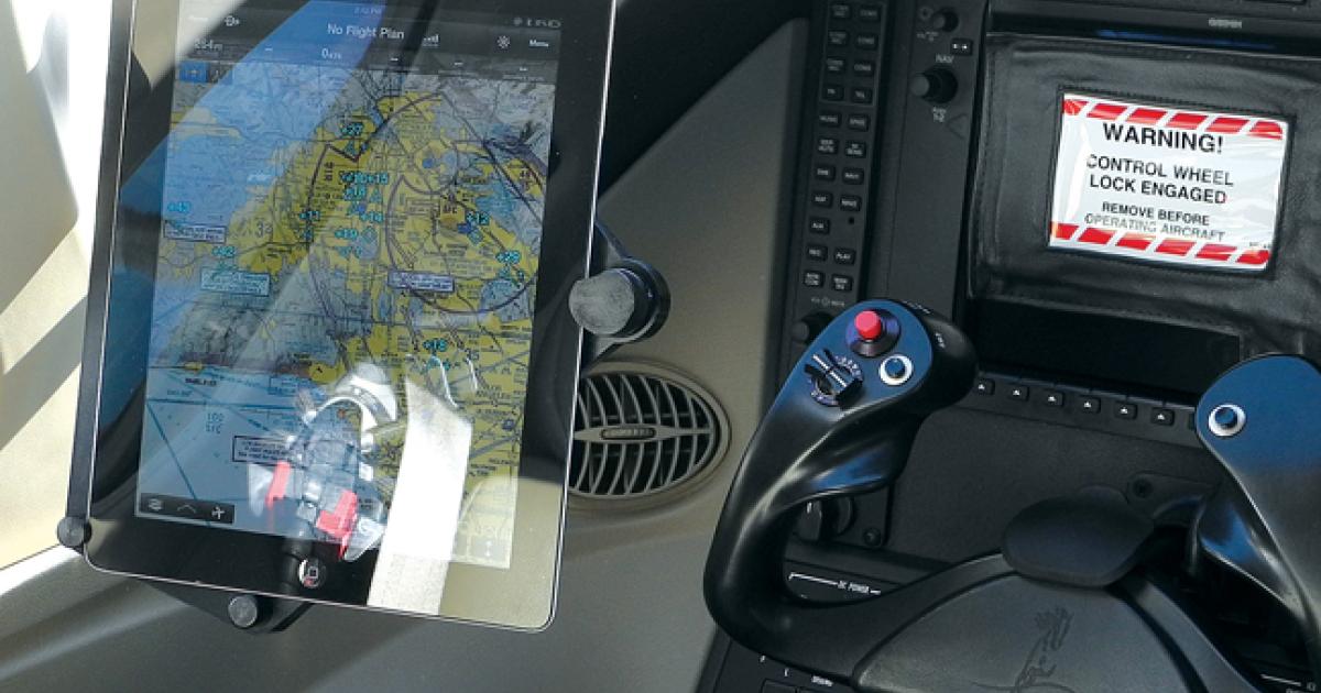 Pentastar’s full-size iPad mount is a simple, effective way to position an iPad for cockpit use.