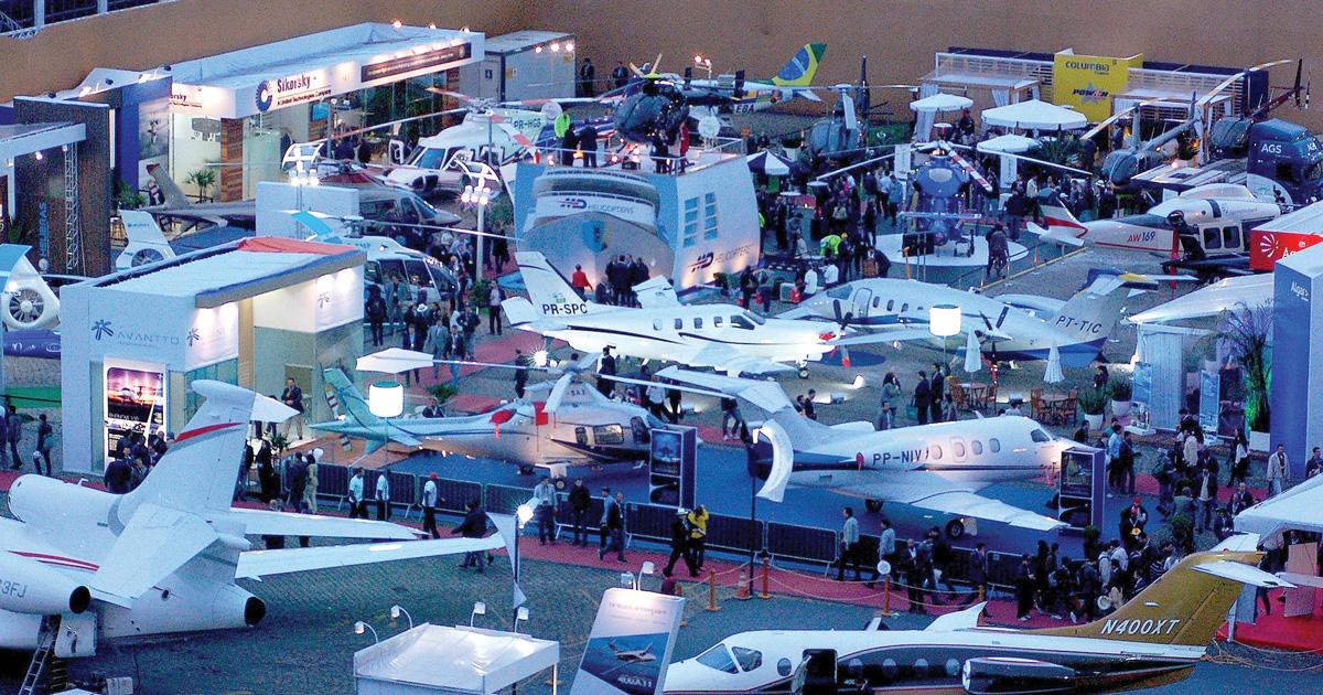 Packed to capacity, the static display at Congonhas Airport boasted 68 aircraft, ranging from piston singles to Embraer’s ultra-large-cabin Lineage 1000 business jet. 