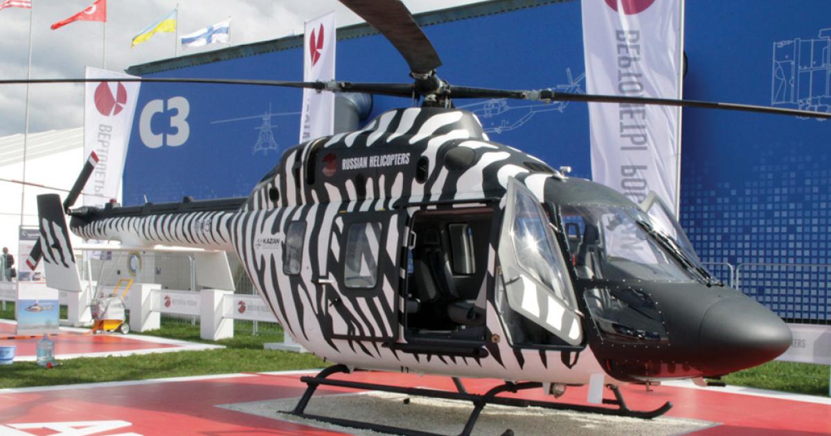 With its light twin Ansat certified (seen here at MAKS), Russian Helicopters has five helicopters in development.