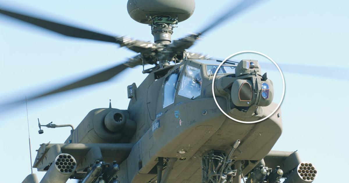 The nose-mounted M-TADS/PNVS sensor suite has logged more than one million flight hours on the AH-64 Apache attack helicopter.
